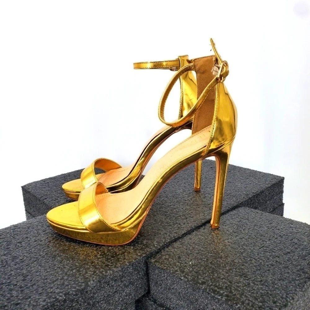 Liliana Metallic Gold Ankle-Strap Stiletto Heels - Picture 1 of 13